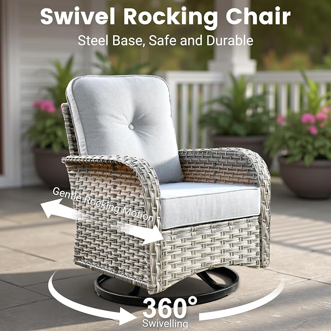 10 Pieces Wicker Patio Furniture Set,Outdoor Sectional Sofa with Swivel Chairs Coffee Table,Outside Deep Seat Rattan Couch Conversation Set,Light Grey