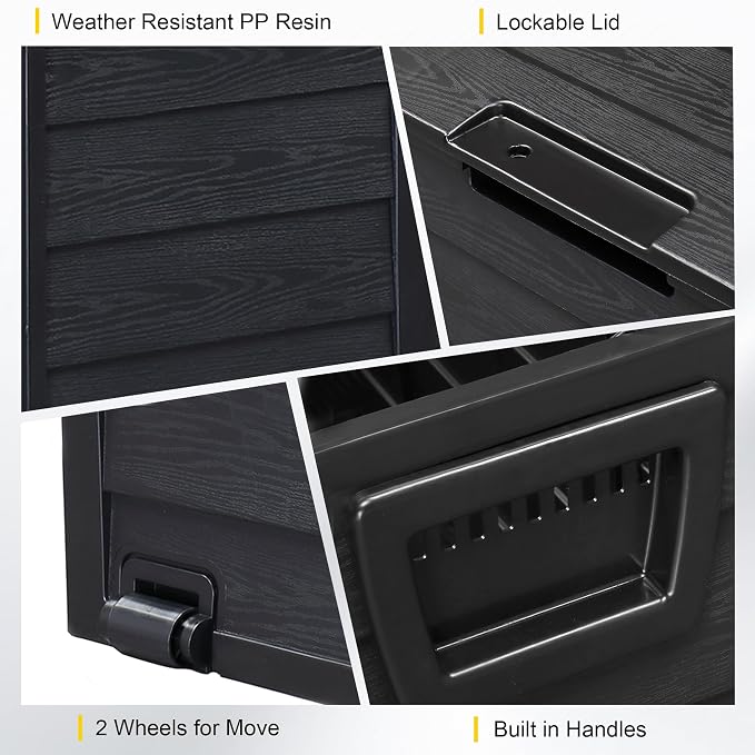 75 Gallon Resin Deck Box, Waterproof Anti-UV Lockable Outdoor Storage Bin for Patio Furniture Garden Tools, Heavy Duty Indoor Package Delivery Deck Boxes for Pillows Pool Cushions, Black