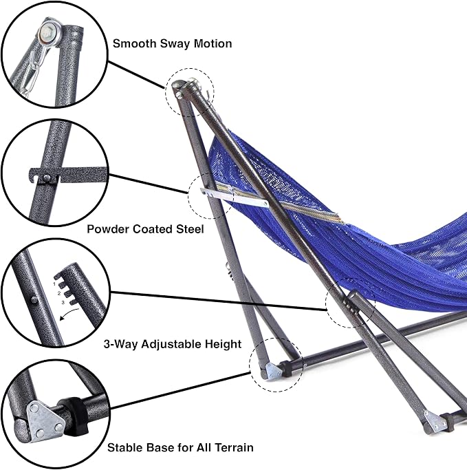 Best Home Fashion 2 in 1 Hammock & Swinging Chair with Collapsible Steel Stand 450 lbs Capacity, No Tools Assembly, Carrying Bag Included, Perfect for Indoor Outdoor Backyard Patio Camping Beach, Navy