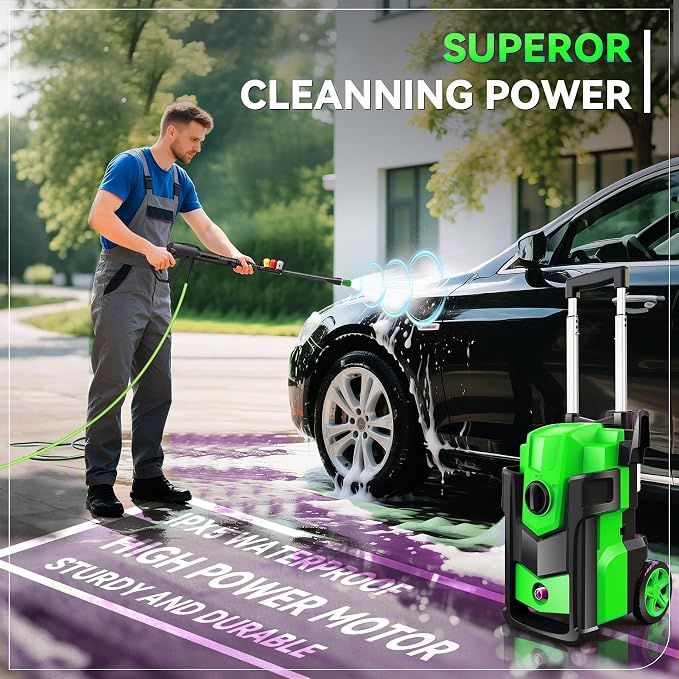 Electric Pressure Washer, 5000 PSI 4.0 GPM Heavy Duty Power Washer, with 4 Nozzles,Foam Cannon,33FT Hose Reel and 500ml Soap Bottle for Home/Cars(Green)