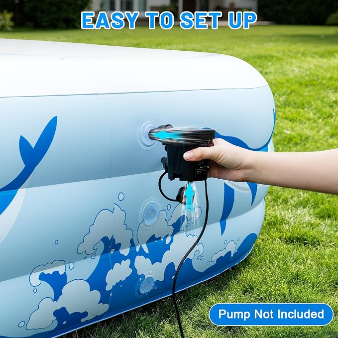 Large Inflatable Swimming Pool with Light, 12FT X 6.2FT Solar Blow Up Pool Inflatable Pool for Kids Adults, Durable Thickened 7 Color Family Kiddie Pool for Backyard Outdoor