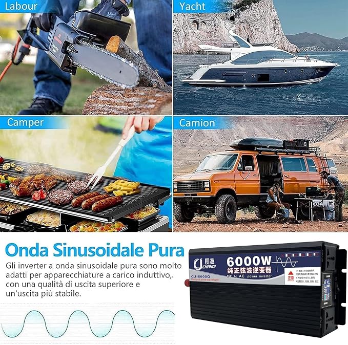 Pure Sine Wave Inverter 3500W/5000W/6000W/8000W/10000W/12000W Solar Power Inverter 12V 24V 48V 60V 72V DC to 110V 120V/220V 230V 240V AC Car Voltage Converter Transformer for Home RV(6000W,72Vto220V)