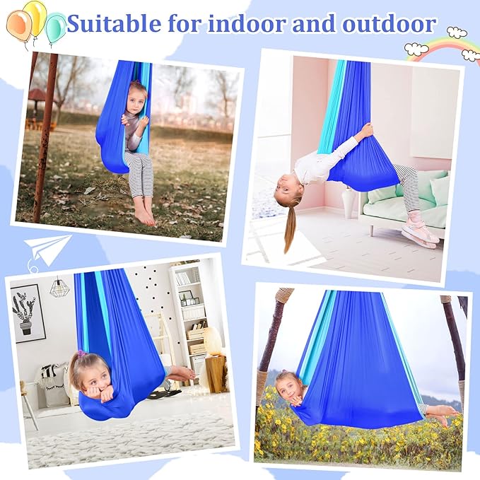 Yoga Swing for Kids Hammock Children Hangin Indoor Outdoor Autism Aspergers,ADHD Kids Hangin Therapy Swing 90inch x 59inch (Hardware Included) Sapphire Blue and Sky Blue