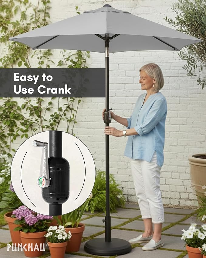 6 Ft Outdoor Patio Umbrella, Easy Open/Close Crank and Push Button Tilt Adjustment - Gray Market Umbrellas