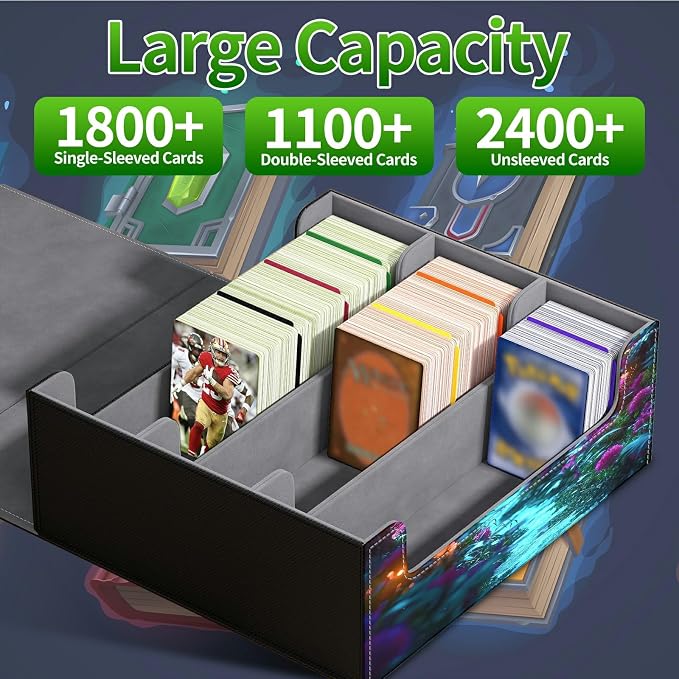 Large Card Deck Box for MTG, Fits 1200+ Sleeved Cards, PU Leather Storage Case with Strong Magnetic Closure, Multiple Colors for TCG CCG Baseball Card Collections, Pink Butterfly Forest