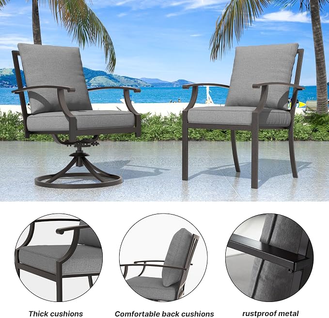 16 PCS Outdoor Patio Dining Set,Patio Table and Chairs Metal Outdoor Patio Furniture Set with Umbrella Hole,Dining Table Set with Swivel Chairs for Deck,Backyard and Garden,Grey