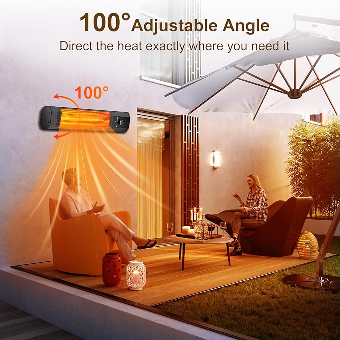 Outdoor Patio Heater with 9 Heat Levels,Wall Mounted Space Heater for Garage Backyard Room Indoor,1500W Fast Electric Infrared Heater with Remote Control,9H Timers,Waterproof,Child Lock