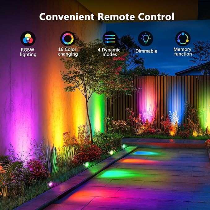 OurLeeme Lawn Flood Light Stake, RGB Spot Lights,8W Outdoor LED Flood Light Waterproof Garden Yard Lights with Remote Control,2-in 1 Landscaping Spotlights for Patio,Pathway, Driveway 85-265V (1 Pc)