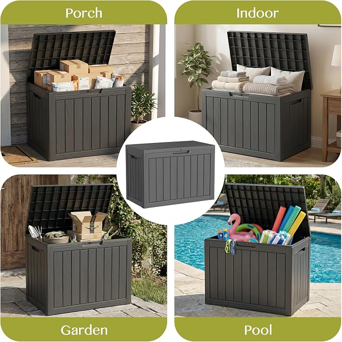 Vixzen 50 Gallon Package Delivery Boxes for Outside Secure Parcel Drop Storage Deck Box Outdoor Waterproof UV Resistant Resin Lockable MailBox for Porch Patio(Black)