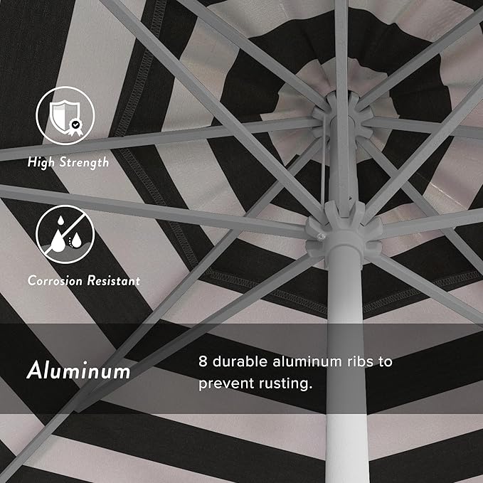 California Umbrella 12-Year Protection 9' Rd Aluminum Patio Umbrella, Crank Lift, Auto Tilt, White Finish, Sunbrella Cabana Classic