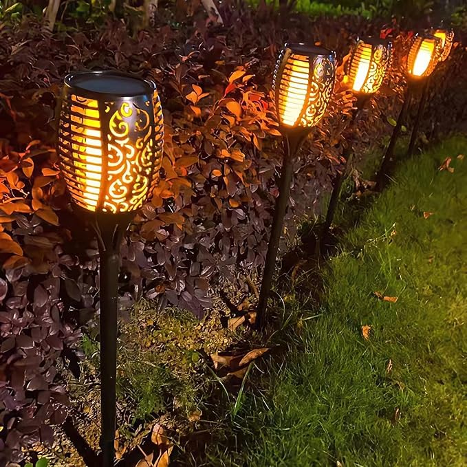 4 Pack Led Solar Torch Light with Flickering Flame Outdoor Waterproof Halloween Decorations, Solar Torches Stake Lights, Auto On/Off Garden Lights Christmas Decorations