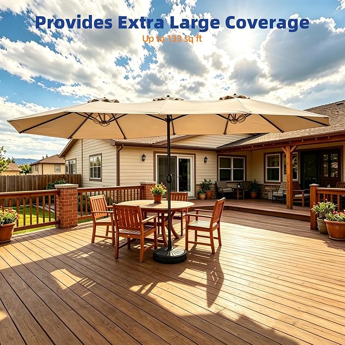 15ft Double-sided Umbrella Replacement Canopy Cover,12 ribs Large Triple Parasol Top For Market Outdoor Patio Shades，Frame not Include