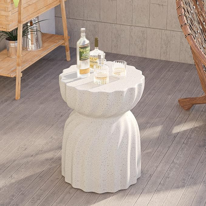 HOMPUS Outdoor Side Table Set of 2, Round Concrete Patio End Table, Small Accent MgO Lightweight Garden Stool for Indoor Outdoor Use, Patio, Garden, Backyard, Terrazzo Colorful