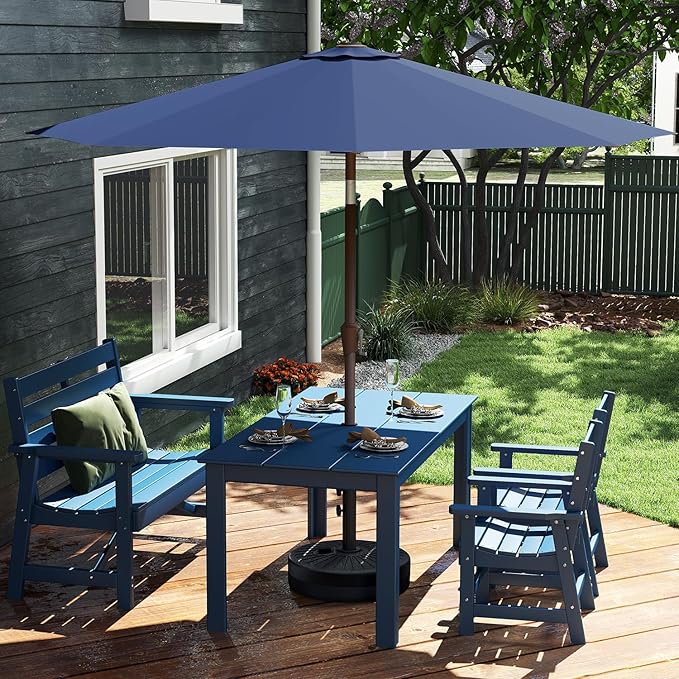 GREENVINES 9-FT-Patio-Umbrella | Outdoor-Table-Umbrellas | 8 Sturdy Fiberglass Ribs | Push Button Tilt & Crank | Waterproof | Market Umbrella | for Pool Backyard Garden Deck | Navy Blue