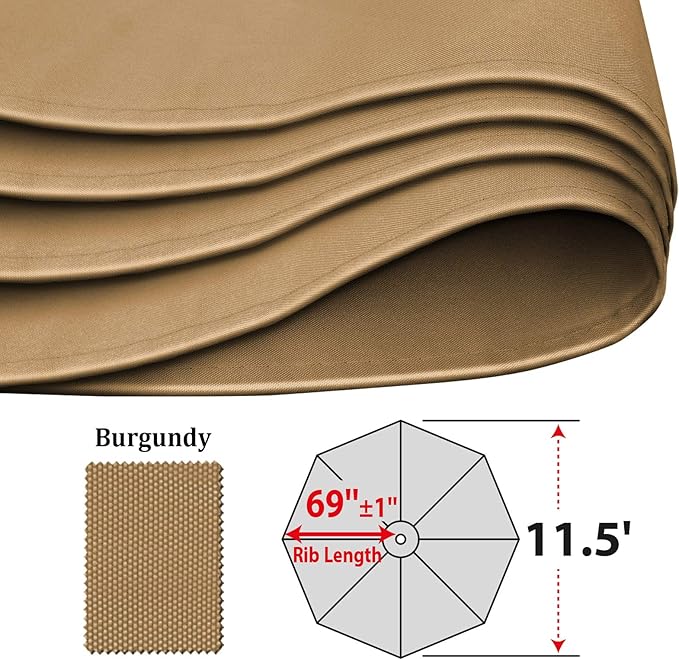 YardGrow 11.5ft 8 Ribs Umbrella Canopy Replacement for Patio Umbrella, Frame NOT Included, Umbrella Replacement Canopy ONLY