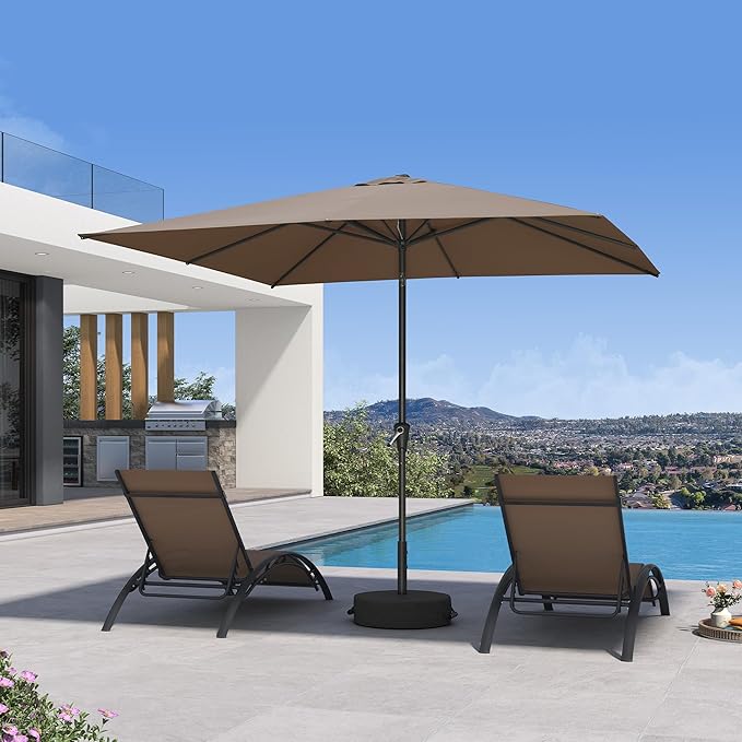 PURPLE LEAF 8' x 8' Square Patio Umbrella Outdoor Table Umbrella Aluminum Frame Market Umbrella with 8 Sturdy Ribs & Tilt for Garden Deck Lawn Pool Taupe