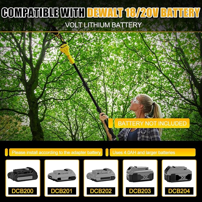 6 Inch Brushless Pole Saw for Dewalt 20V Max Battery (No Battery), Professional Electric Chainsaw with Extension Pole, 15Ft Long Reach for Tree Pruning Hedge Cutting