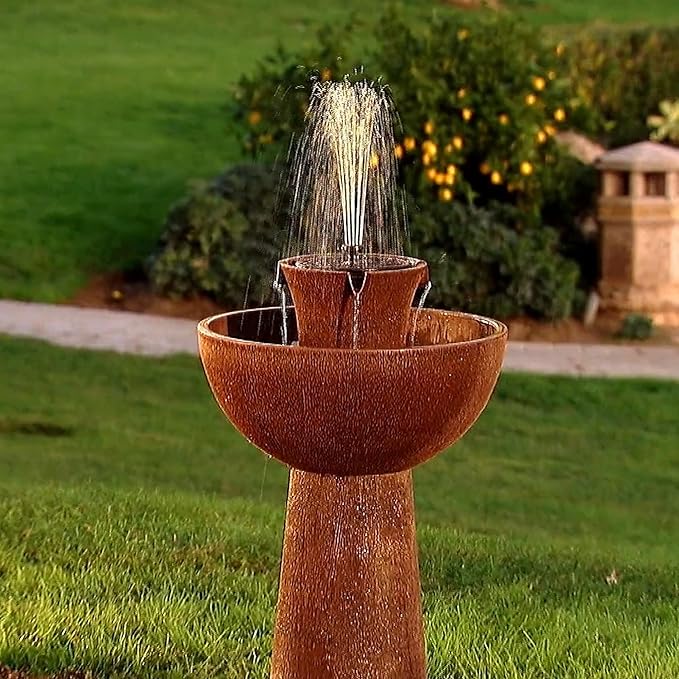 Bernini Alba Cordless Water Fountain, 26" Battery Powered Water Fountains with 3-in-1 Finial, Outdoor or Indoor for Garden, Patio, Porch, & Home, Water Fountain Tower & Planter for Backyard (Taupe)
