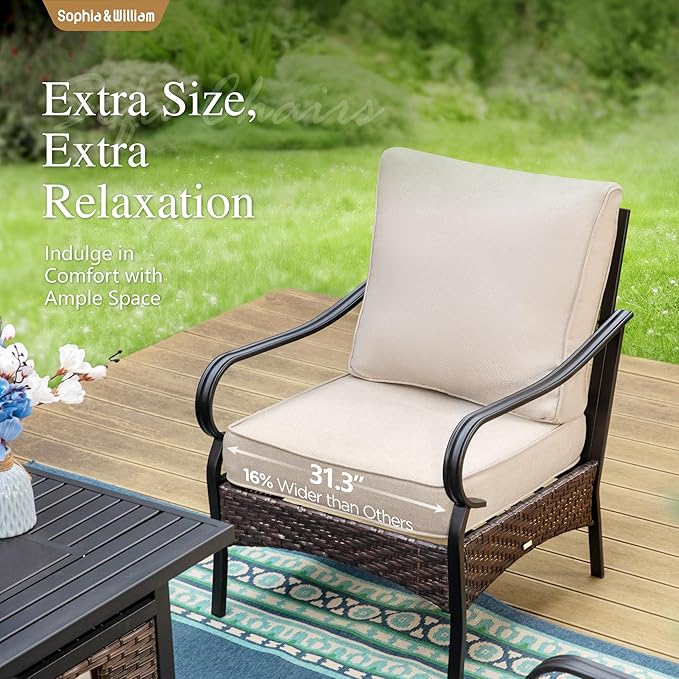 Sophia & William Patio Furniture Set, Outdoor Metal Conversation Set 9 Seats with 3-Seater Sofa, 2 Fix Chairs, 1 Loveseat, 2 Ottoman, 1 Coffee Table for Seating, Lawn Porch Backyard,Beige