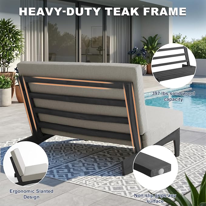Pia Ricoo 4 Piece Patio Furniture Sets, Outdoor Furniture with 2 Chairs & Coffee Table, Patio Conversation Set for Backyard, Deck, Lawn, Light Camel Cushion, Dark Wood