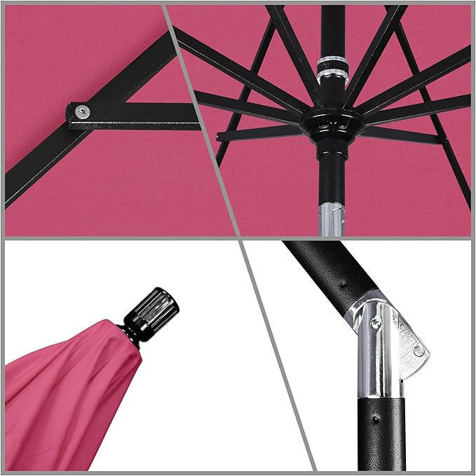 California Umbrella 11Ft Premium Sunbrella Patio Umbrella, Hand-Crank, Tilt-Collar, Black Frame, Hot Pink Fabric