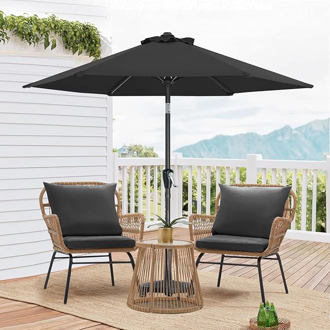 MASTERCANOPY 7.5FT Patio Umbrella with Push Button Tilt and Crank, Outdoor Market Umbrella with 6 Sturdy Ribs, UV Protection & Waterproof for Garden, Deck, Backyard, Pool (Dark Gray)