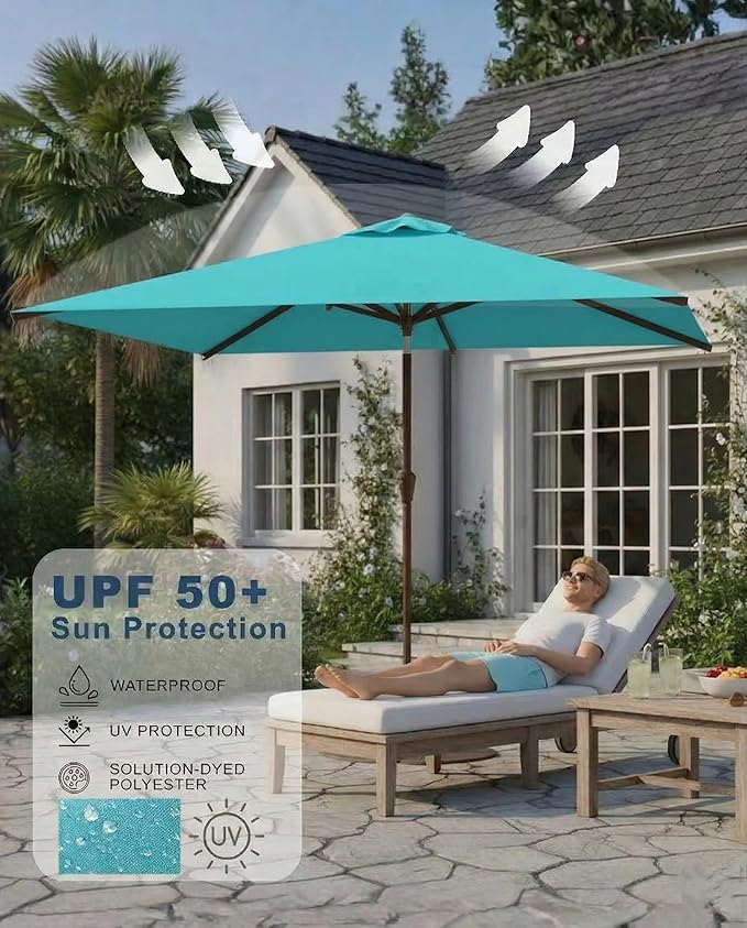 6.5x10FT Patio Umbrella, Outdoor Umbrella with Push Button Tilt and Crank, 8 Sturdy Ribs, UV Protection & Waterproof Market Umbrella for Pool, Backyard, Beach,Deck (Peacock Blue)