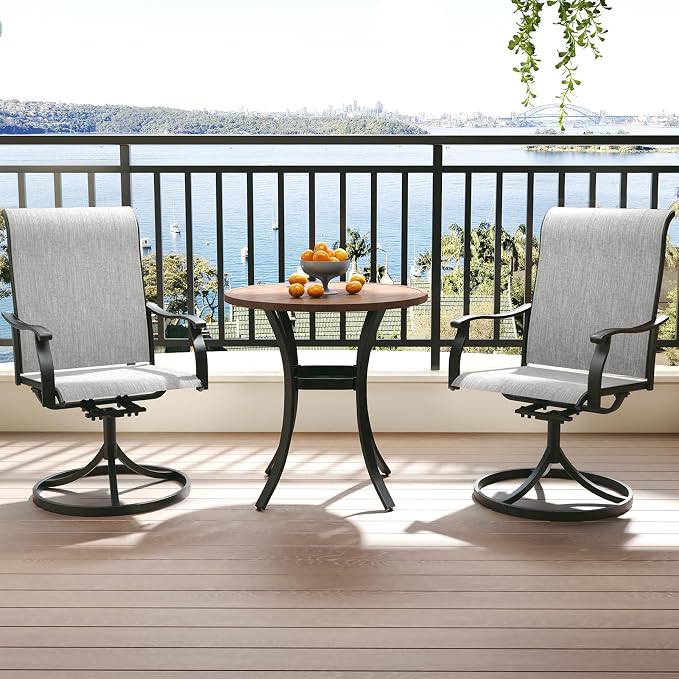 Anmutig Outdoor Patio Bistro Dining Set with 2 Swivel Dining Chairs & 1 Round Dining Table, All Weather Dining Furniture Set for Lawn Garden Grey