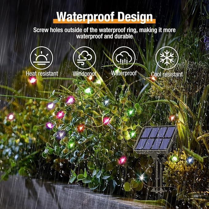 btfarm Solar String Lights Outdoor - 80LED 33FT Solar Fairy Lights Outside Waterproof 8 Modes, Copper Wire Solar Powered Twinkle Lights for Tree Garden Christmas Wedding Party Decor, Colorful