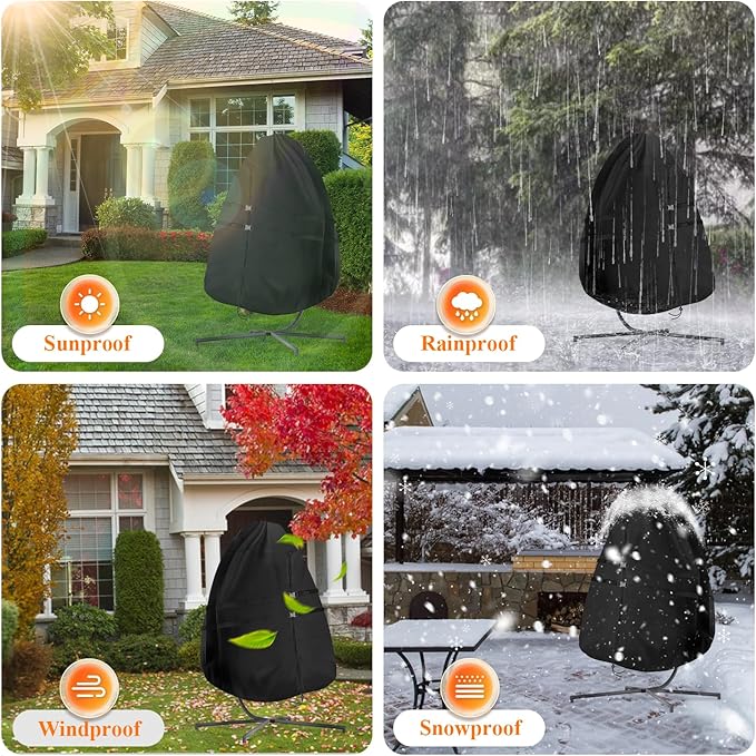 Egg Chair Cover Waterproof, 60x45 Inch Windproof Single Seat Wicker Swing Hanging Egg Chair Cover,420D Heavy Duty &Weather Resistant, Anti-UV, Dustproof, Black