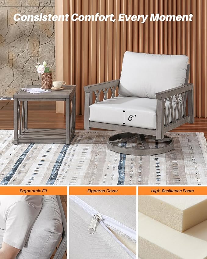 Aluminum Outdoor Patio Furniture Set, 4-Piece Patio Conversation Set with Cushions, All Weather Outdoor Sofa Set Patio Sectional Couch Set for Deck, Lawn, Poolside, Backyard, Limed Oak