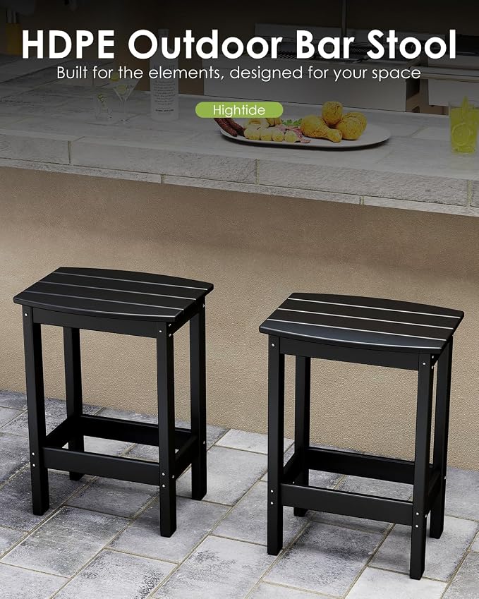 GREENVINES Outdoor-Bar-Stools-Set-of-2 | Patio Counter Height Backless Barstools | HDPE Plastic | 18" W x 13.5" D x 25" H | Chairs for Backyard Balcony Poolside | Black