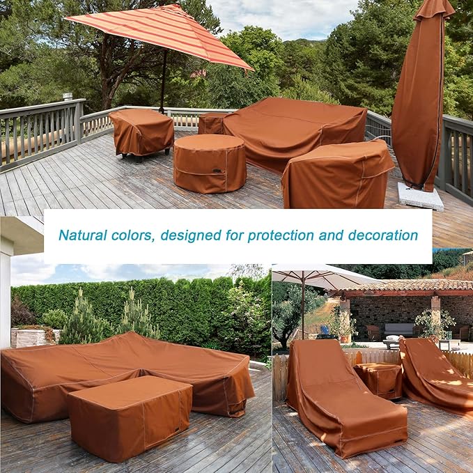 NettyPro Patio Sectional Cover 104" x 83", L-Shaped Waterproof 600D Heavy Duty Outdoor Furniture Sofa Lounge Set Cover, Right Facing, Brown