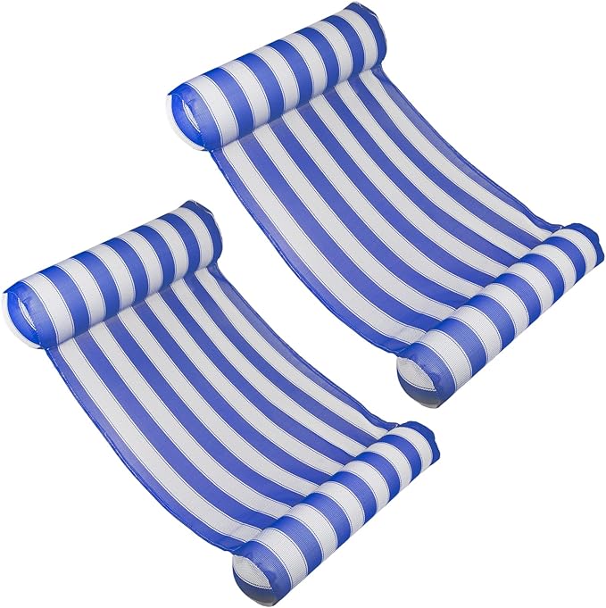 Poolmaster 2- Pack Water Hammock Inflatable Pool Floats for Adults, 4-in-1 Hammock, Saddle, Lounge or Drifter With Quick-Dry Mesh Fabric, 12-Gauge Vinyl Support, Blue