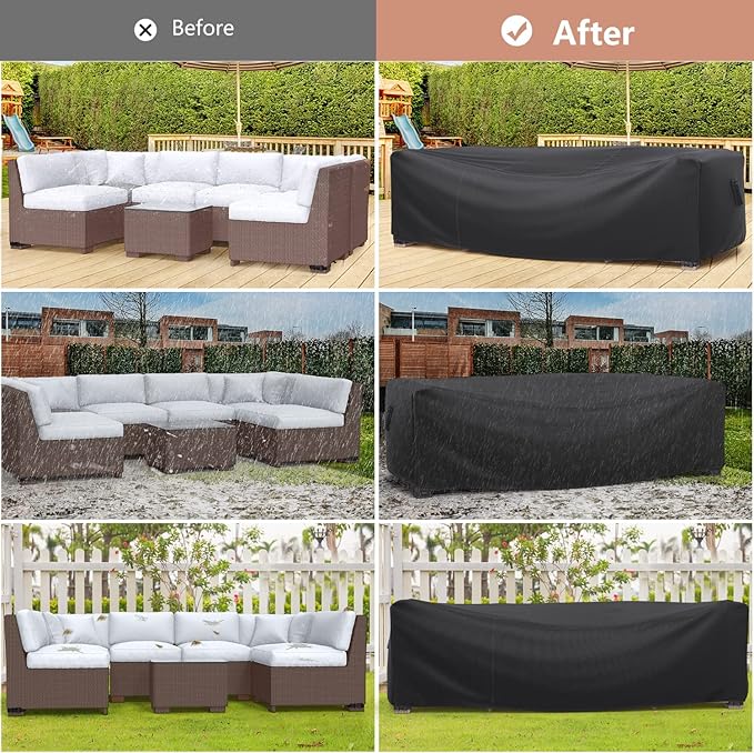 Patio Furniture Set Cover Waterproof, Mrrihand Outdoor Sectional Sofa Set Cover Heavy Duty 600D Table and Chair Set Cover 111" L× 74" W× 28.3" H