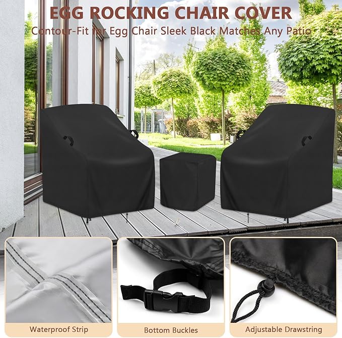 3 Piece Outdoor Furniture Cover Set - 28in Patio Chair Covers with Table Shield, 420D Oxford Fabric Waterproof UV Protection with Drawstring & Buckles, Black (2 Chair + 1 Table Cover)