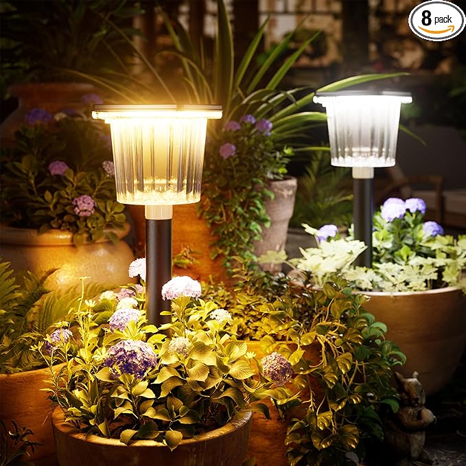 BITPOTT Super Bright Solar Pathway Lights 8 Pack, Adjustable Warm & Cold Solar Lights Outdoor Waterproof IP65, Auto On/Off, Outdoor Decor Light for Garden, Landscape, Path, Yard, Patio, Driveway