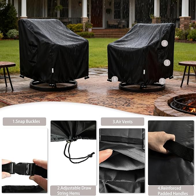 Patio Chair Covers Waterproof Patio Furniture Covers,33W x 37D x 38 H Inches Outdoor Swivel Chair Cover 4 Pack -Black