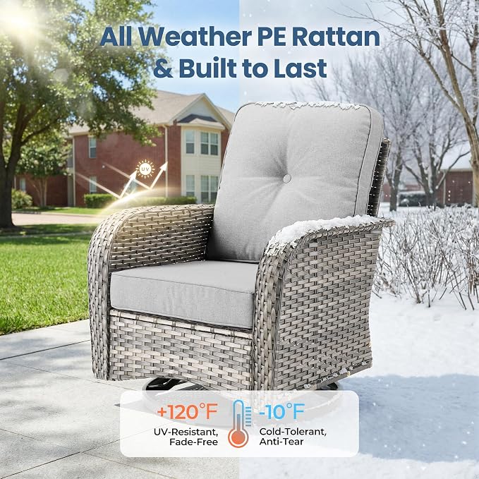 Weaxty 7 Pieces Patio Furniture Set,Wicker Outdoor Swivel Rocking Chairs,Rattan Loveseat Couch,Coffee Table,Patio Sofa Conversation Sets for Deck Backyard Porch Poolside, Dark Gray