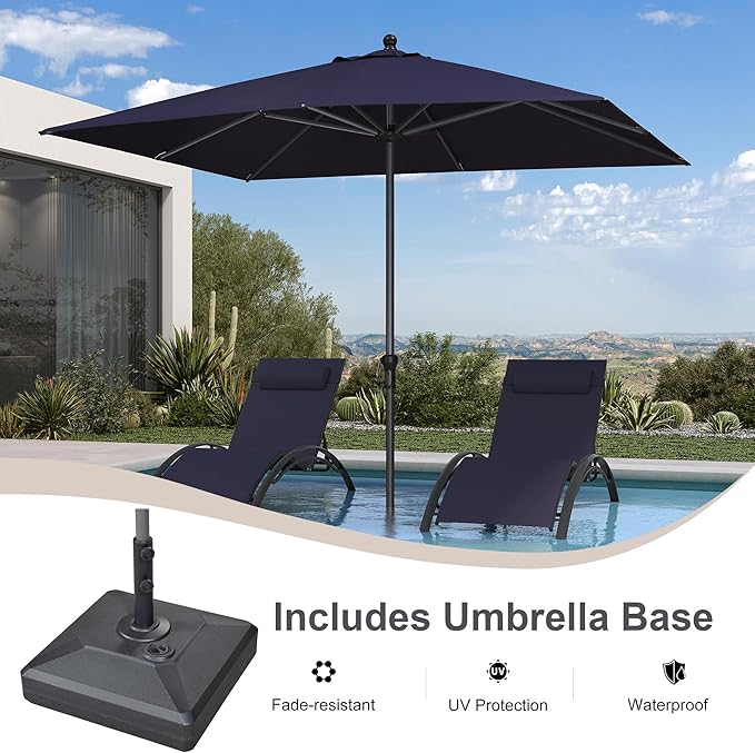 PURPLE LEAF 10' x 8' Rectangle Patio Market Umbrella with Base Outdoor Table Umbrellas Aluminum Frame Sun Shade with 8 Sturdy Ribs for Garden Deck Lawn Pool Navy Blue
