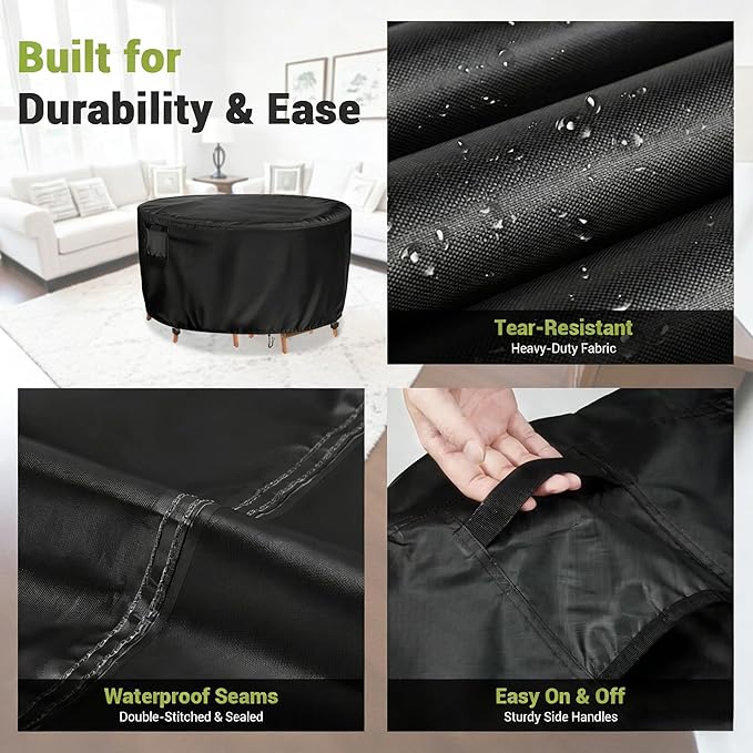 Extra Large 84 Inch Tall Round Patio Furniture Cover, Heavy Duty Waterproof Outdoor Cover for Bar Height Table Sets, Sectional Sofa (Black, 84"DIAx36"H)