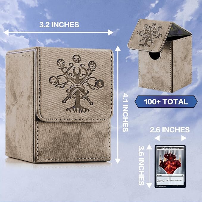 PROMAXIBINDER MTG Card Deck Box, Commander Deck Box Fits 100+ Single Sleeved Cards, Storage for TCG/MTG Crads, PU Leather Strong Magenet (Mud, Tree)
