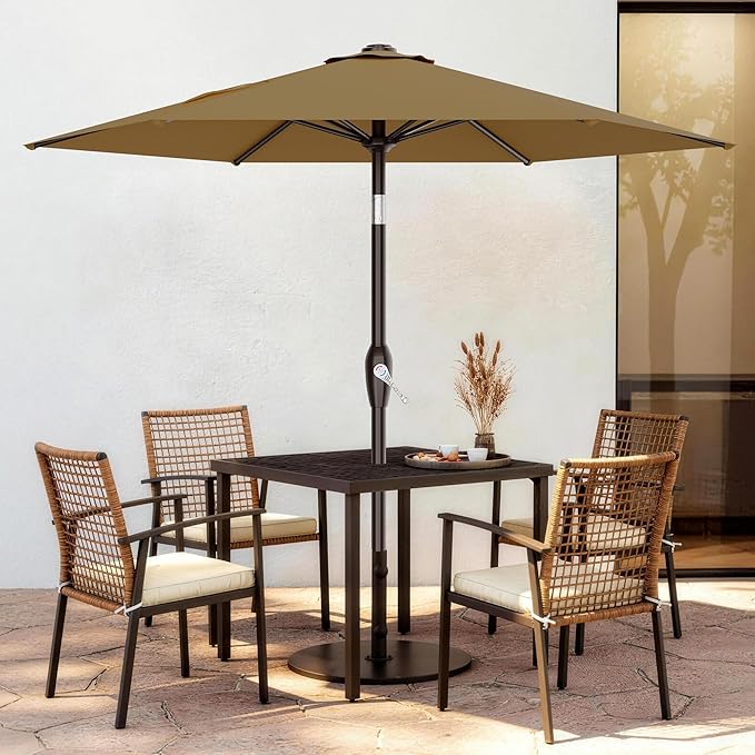 AreShark 7.5FT Patio Umbrella Table Market Umbrella w/Tilt and Crank, Heavy-Duty Outdoor Umbrellas for Pool, Deck, Garden and Backyard, Khaki