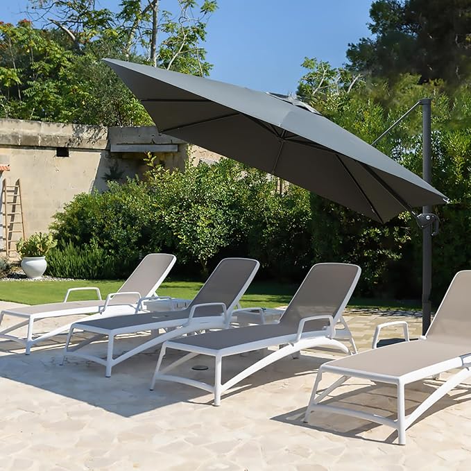 Domi Cantilever Patio Umbrella 9’x9’, Aluminum Windproof Outdoor Umbrella with 360°Rotation, Square Offset Sun Shade Umbrella for Outside Deck Backyard Garden Pool, Gray