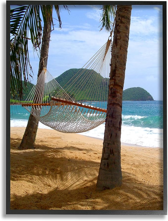 Stupell Industries Hammock on Palm Trees Black Framed Giclee Art Design by Noah Bay