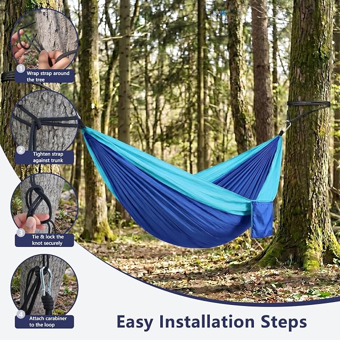 Camping Hammocks, Portable Lightweight Parachute with Tree Straps, Single or Double Hammock Without Stand, Nylon Camping Gear for Outdoor Beach Backpacking Hiking, Camping Essentials(Blue)
