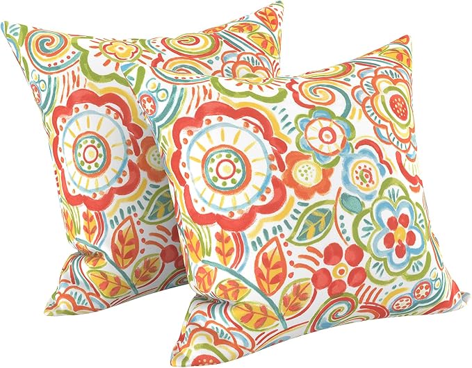 LVTXIII Outdoor/Indoor Throw Pillows, Decorative Throw Pillows with Inserts, 18"x18" Square Pillows for Bed, Couch, Sofa and Patio Furniture (Set of 2, Flower Multi)