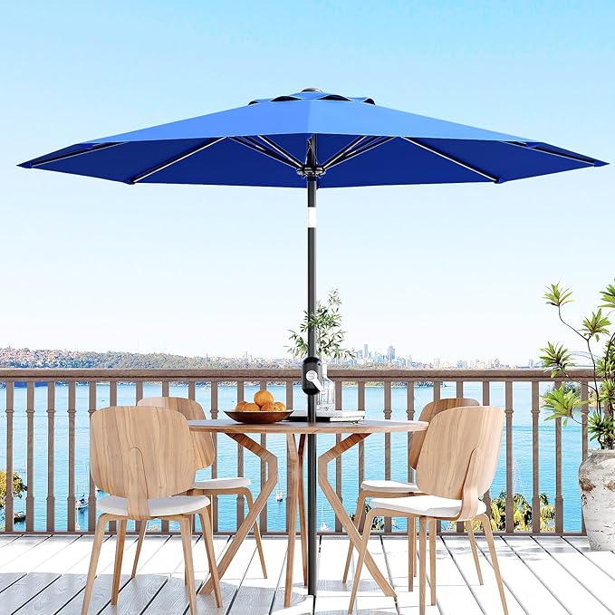 10Ft Patio Umbrella - 8 Sturdy Ribs Outdoor Table Umbrella with Crank Lift & Push Button Tilt - Market Umbrella for Pool, Deck, Yard, Garden - Turquoise
