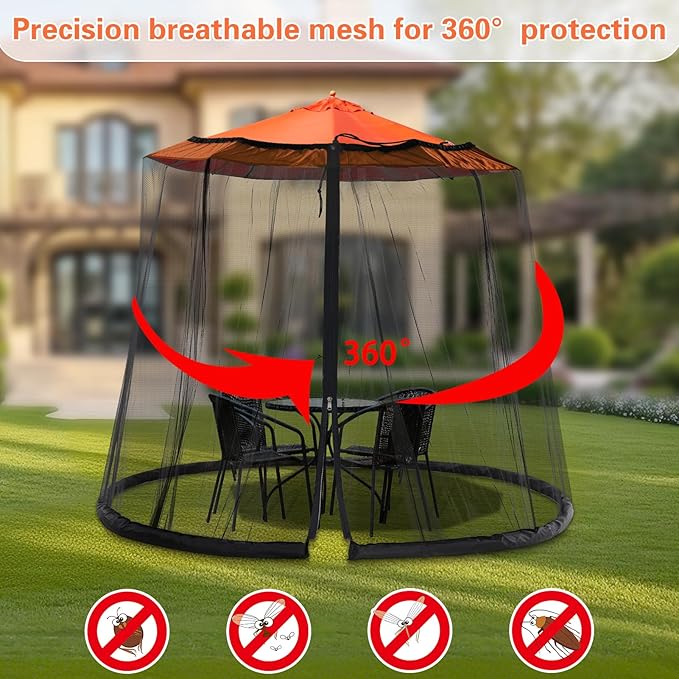 Patio Mosquito Netting - Mosquito net for Patio Garden and Outdoor Umbrellas with Adjustable Elastic Cord and Zipper Umbrella net