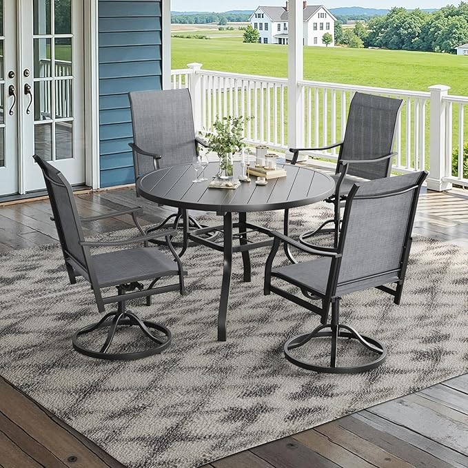Soohow Patio Dining Set for 4, 5-Piece Round Table Outdoor Dining Set, 4 x Swivel Patio Chairs and 1 x 41 Round Outdoor Dining Table, for Poolside, Backyard and Proch
